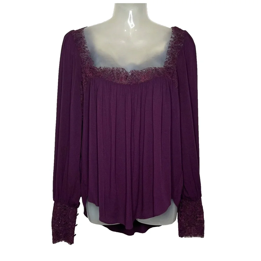 Free People Flutter By Lace Blouse Purple Small